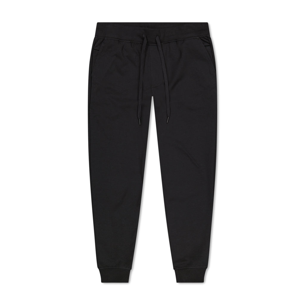 Black jogger pants on a white background
