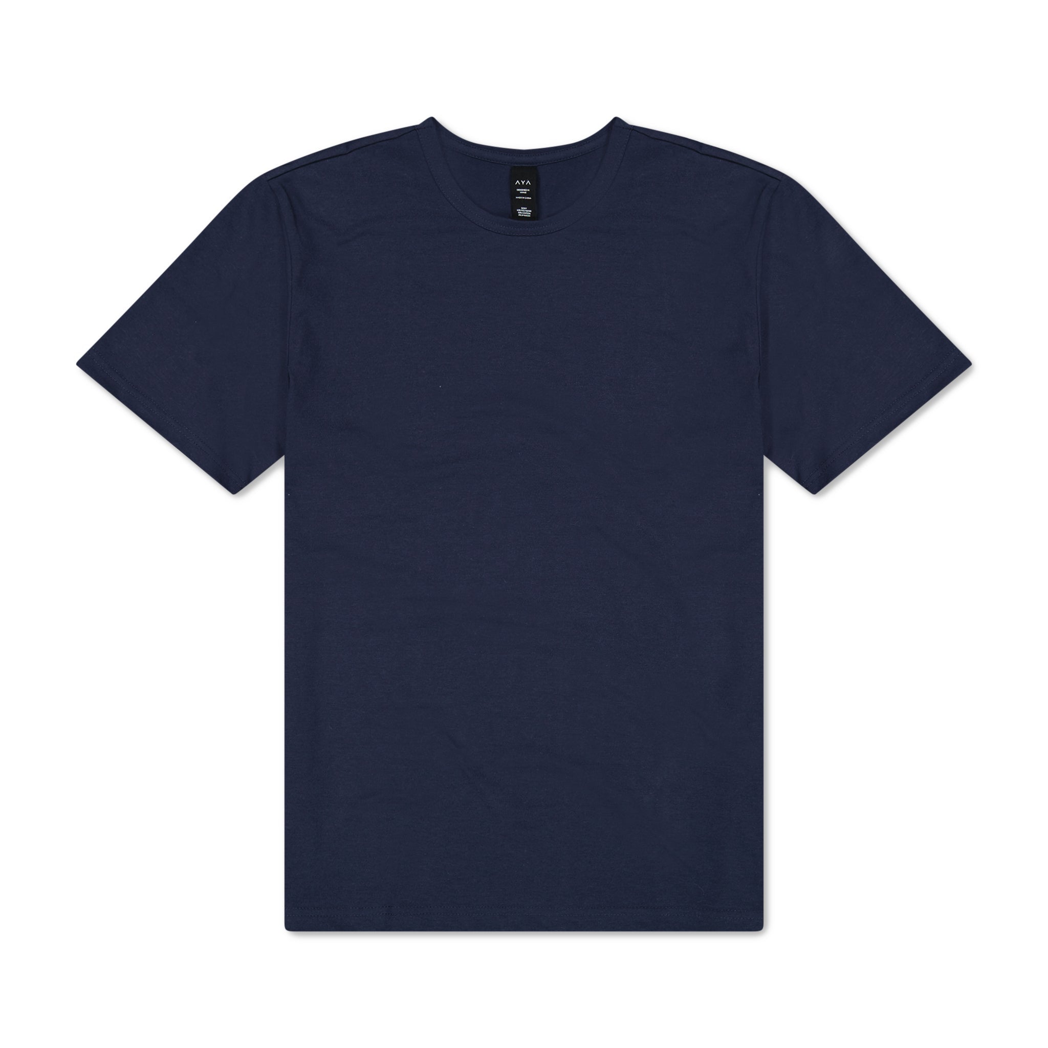 Navy blue t-shirt on a white background