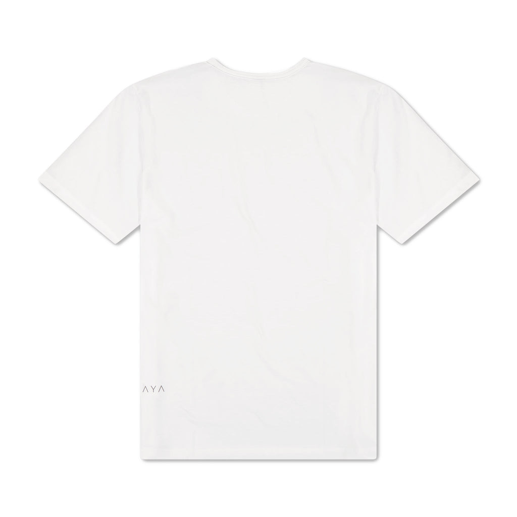 White t-shirt with 'Aya' branding on a white background